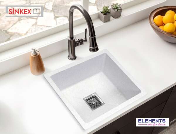 Single Bowl White Quartz  Sink ( 18x 16 x 8.5 inches)
