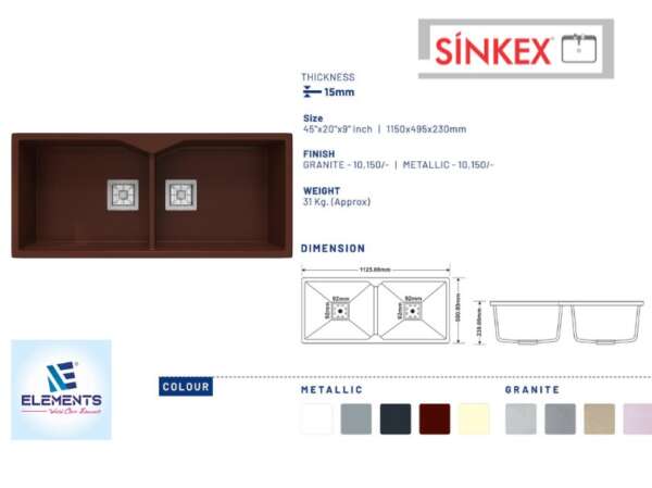 Double sink choco Brown  ( 40 x 18 x 8.5 inches)