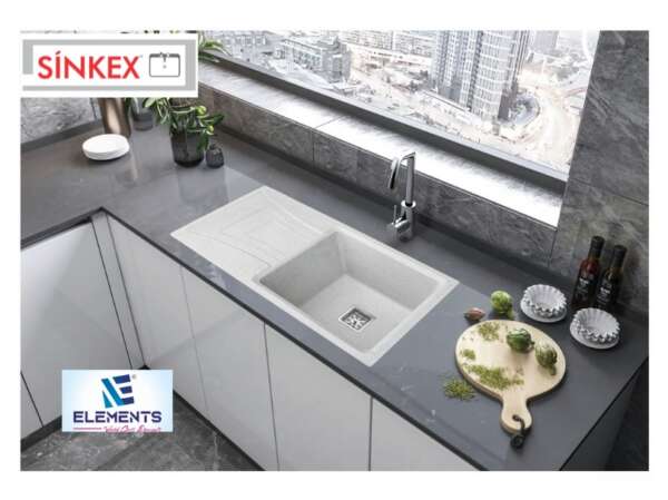 Single Bowl with Drain Board charcoal white (36x18x8.5inch)