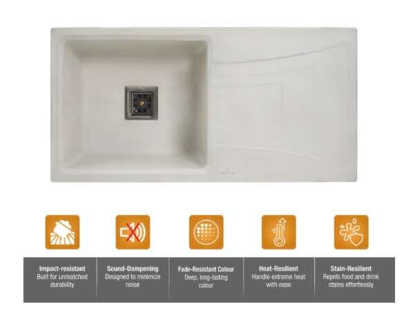 Single Bowl with Drain Board charcoal white (36x18x8.5inch)