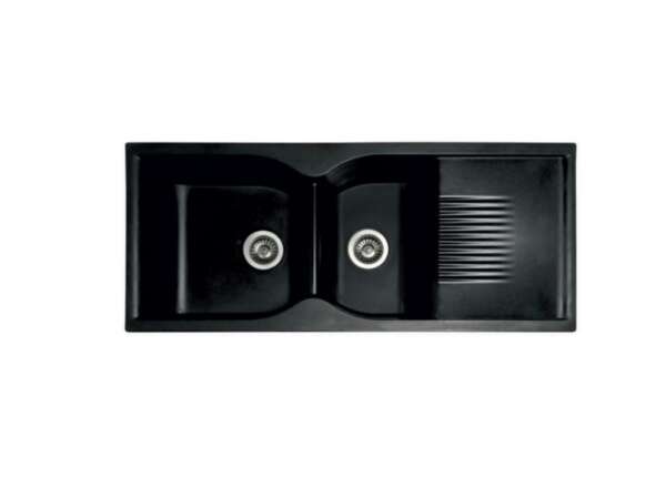 Double Bowl with Drain Board  Black( 40x18x8.5inch )